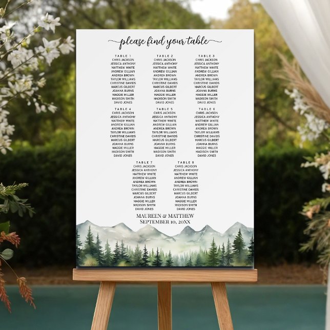 Mountains and Pines 8 Tables Wedding Seating Foam Board (Creator Uploaded)