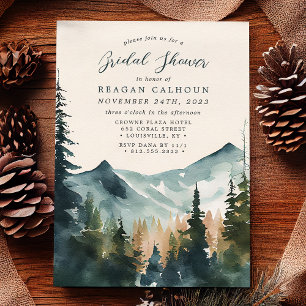 Mountains And Pines Calligraphy Bridal Shower Invitation