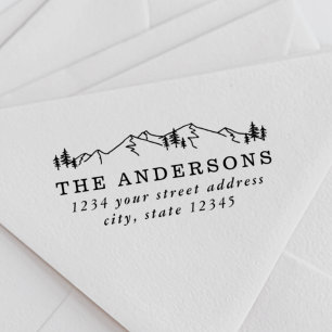 Mountains and Pines Family Name Return Address Self-inking Stamp