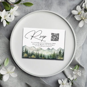 Mountains and Pines QR Code Wedding RSVP Card