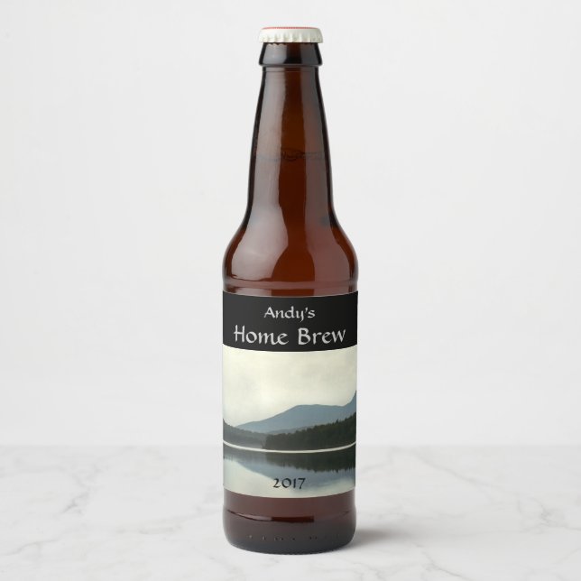 Mountains and Pond Nature Landscape Beer Label (Front)