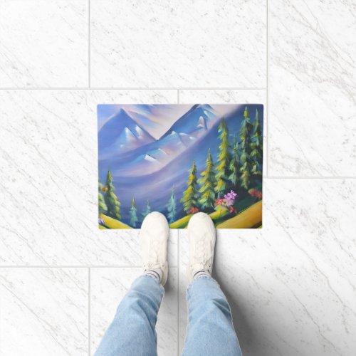 Mountains and river painting doormat