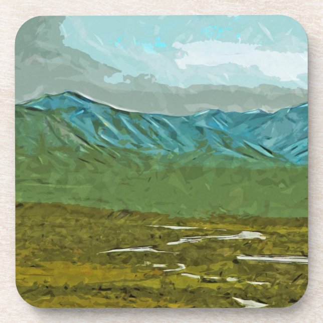 Mountains and Rivers of Denali Abstract Beverage Coaster (Front)