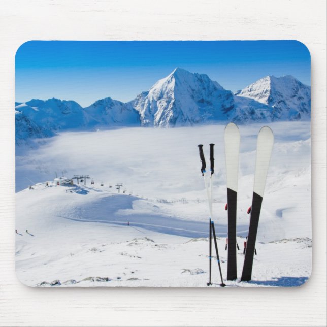 Mountains and ski equipment mouse pad (Front)