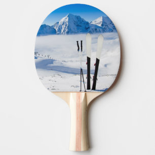 Mountains and ski equipment Ping-Pong paddle