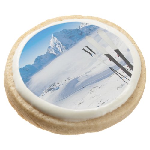 Mountains and ski equipment sugar cookie