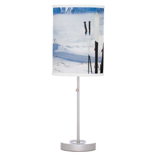 Mountains and ski equipment table lamp