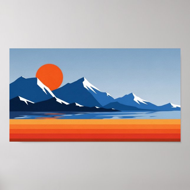 Mountains and sun wall art in bright colors (Front)