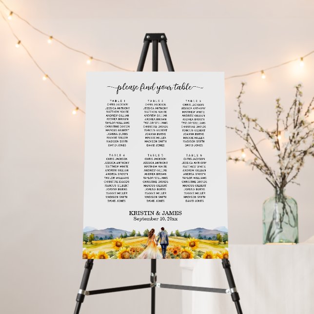 Mountains and Sunflowers 6 Tables Wedding Seating Foam Board (In Situ (Stand))
