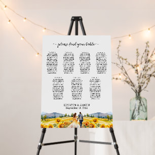 Mountains and Sunflowers 7 Tables Wedding Seating Foam Board