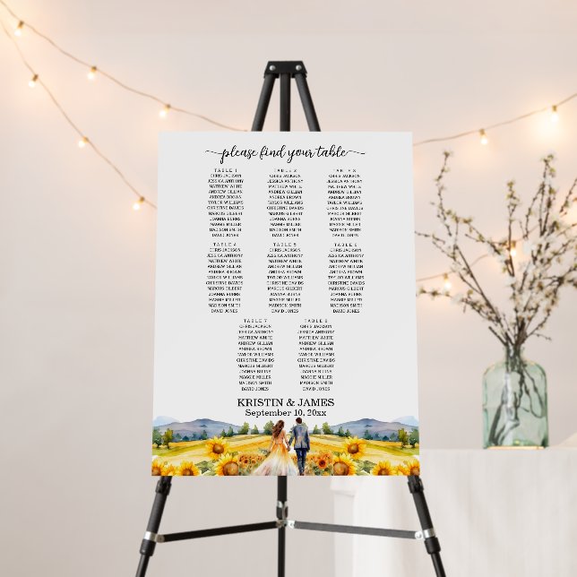 Mountains and Sunflowers 8 Tables Wedding Seating Foam Board (In Situ (Stand))
