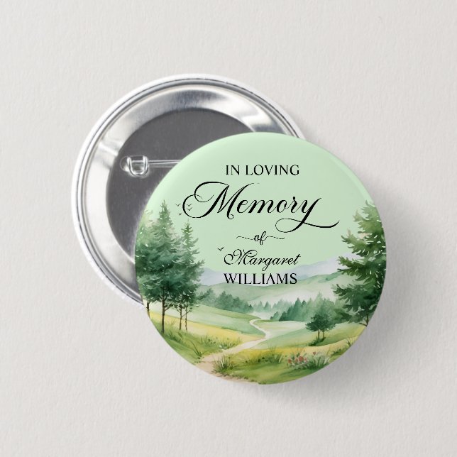 Mountains and Trees Celebration Of Life Funeral Button (Front & Back)