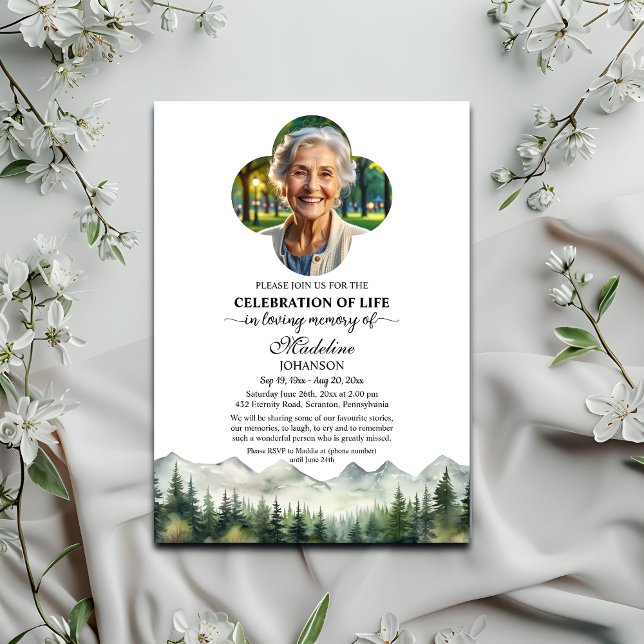 Mountains and Trees Celebration Of Life Funeral Invitation (Creator Uploaded)