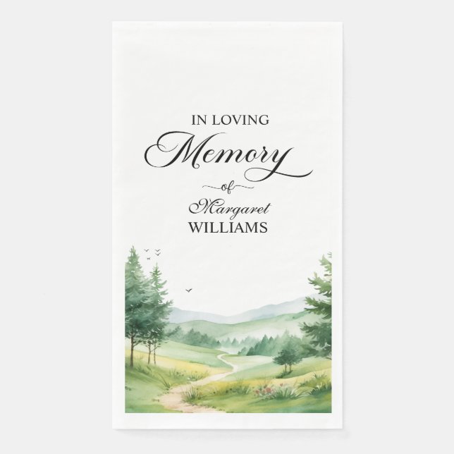 Mountains and Trees Celebration Of Life Funeral Paper Guest Towels (Front)