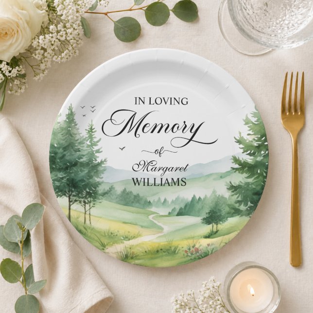 Mountains and Trees Celebration Of Life Funeral Paper Plates (Creator Uploaded)