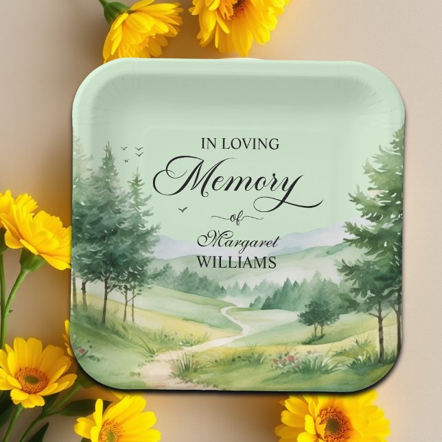 Mountains and Trees Celebration Of Life Funeral Paper Plates (Creator Uploaded)