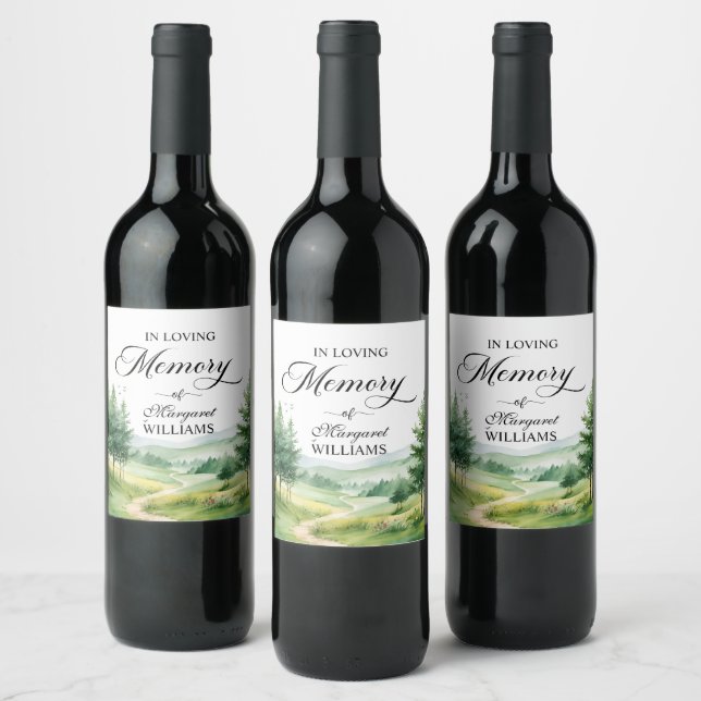 Mountains and Trees Celebration Of Life Funeral Wine Label (Bottles)
