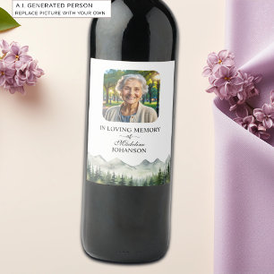 Mountains and Trees Celebration Of Life Funeral Wine Label