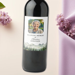 Mountains and Trees Celebration Of Life Funeral Wine Label