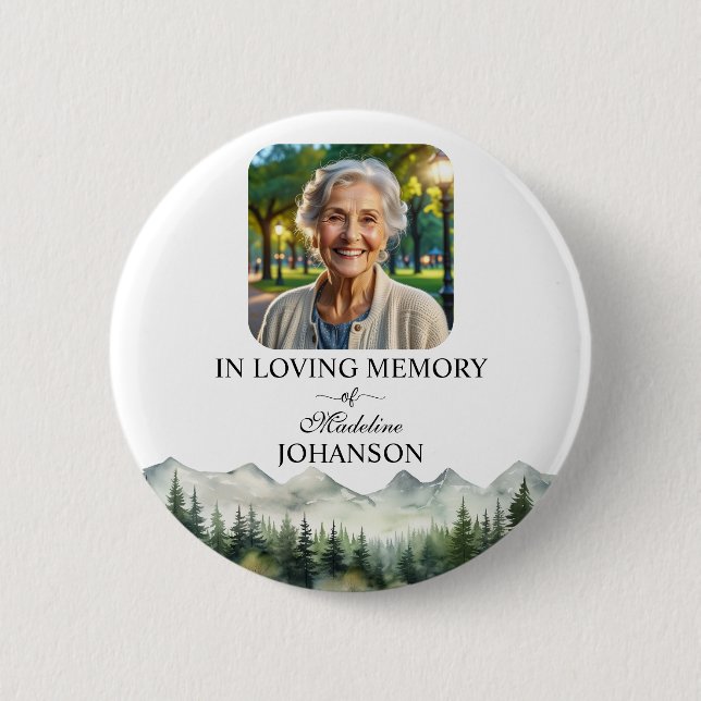 Mountains and Trees Celebration Of Life Keepsake Button (Front)