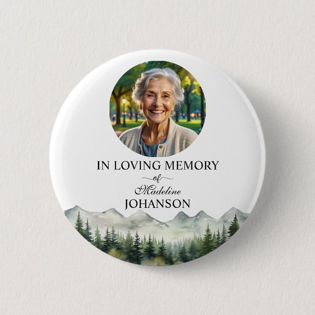 Mountains and Trees Celebration Of Life Keepsake Button (Front)