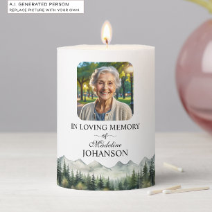Mountains and Trees Celebration Of Life Keepsake Pillar Candle