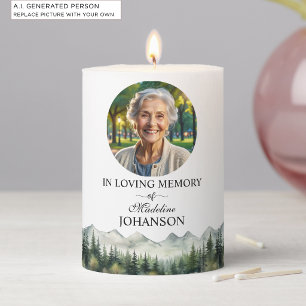 Mountains and Trees Celebration Of Life Keepsake Pillar Candle