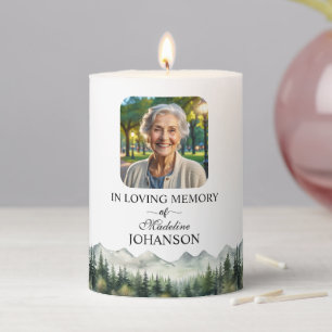 Mountains and Trees Celebration Of Life Keepsake Pillar Candle