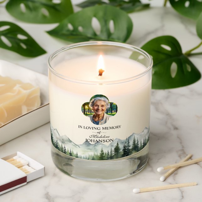 Mountains and Trees Celebration Of Life Keepsake Scented Candle (Lit)