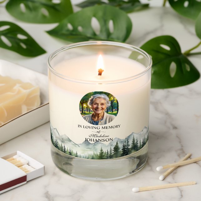 Mountains and Trees Celebration Of Life Keepsake Scented Candle (Lit)