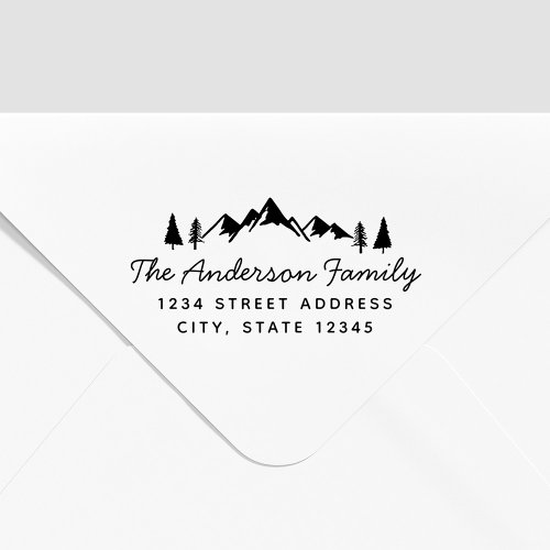 Mountains and Trees Family Name Return Address Rubber Stamp