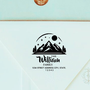 Mountains and Trees Family Name Return Address Rubber Stamp