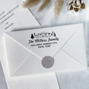 Mountains and Trees Family Name Return Address Rubber Stamp