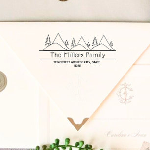 Mountains and Trees Family Name Return Address Rubber Stamp