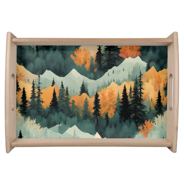  Mountains And Trees Green And Orange Serving Tray (Front)