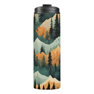  Mountains And Trees Green And Orange Thermal Tumbler