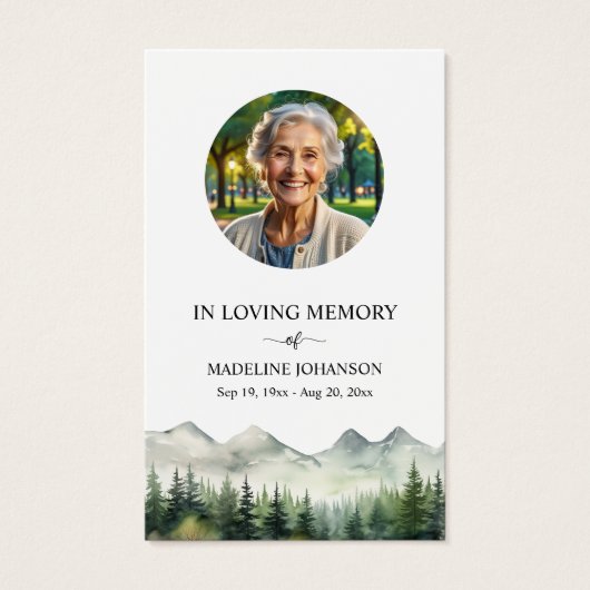 Mountains and Trees Memorial Photo Prayer Card (Front)