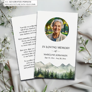 Mountains and Trees Memorial Photo Prayer Card