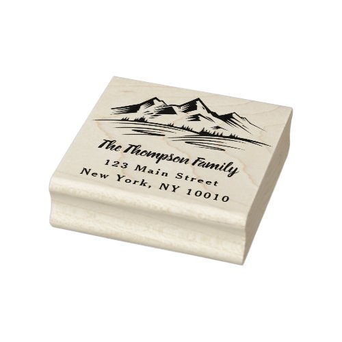 Mountains and Trees Return Address Family Name Rubber Stamp