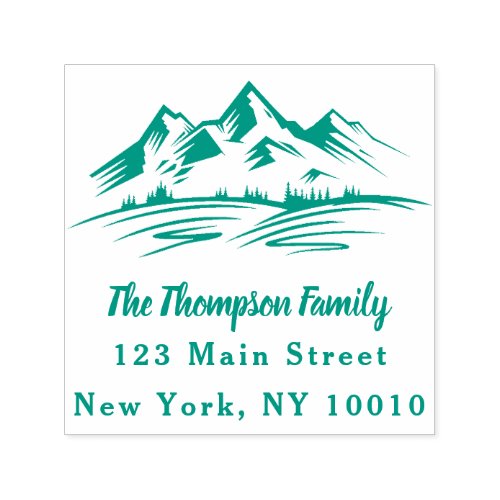 Mountains and Trees Return Address Family Name Self_inking Stamp