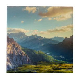 Mountains and Valley at Sunset Ceramic Tile
