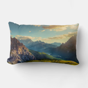 Mountains and Valley at Sunset Lumbar Pillow