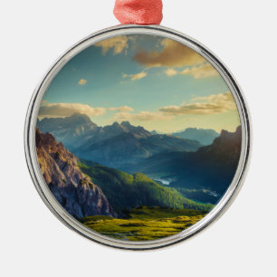 Mountains and Valley at Sunset Metal Ornament