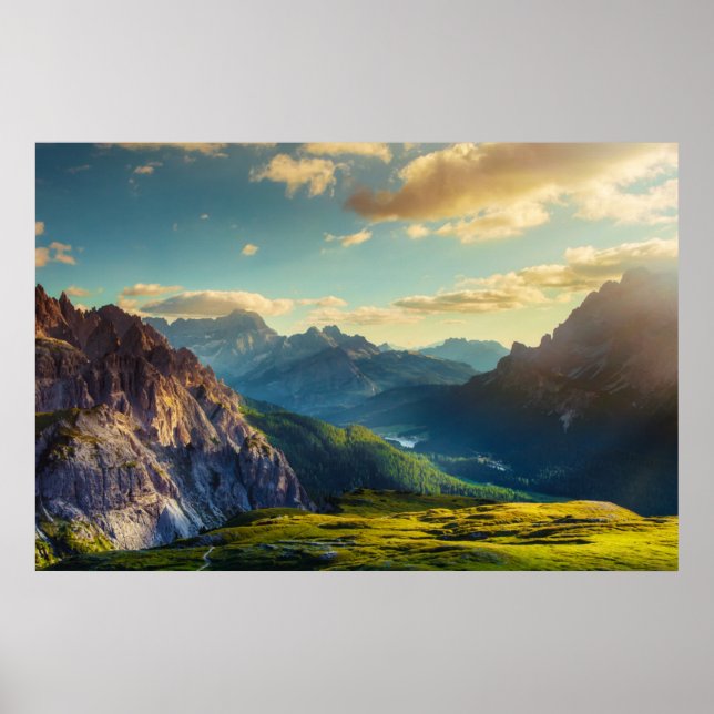 Mountains and Valley at Sunset Poster (Front)