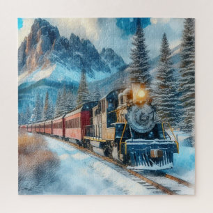 Mountains and Vintage Train Jigsaw Puzzle