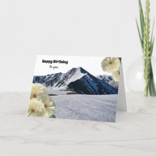 Mountains and White Flowers Birthday Card