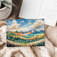 Mountains and Wildflowers Colorful Art Painting