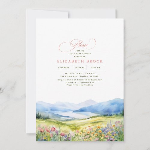 Mountains and Wildflowers Elegant Baby Shower Invitation