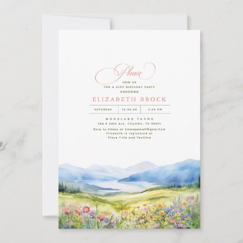 Mountains and Wildflowers Elegant Birthday Party Invitation