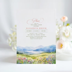 Mountains and Wildflowers Elegant Bridal Shower Invitation
